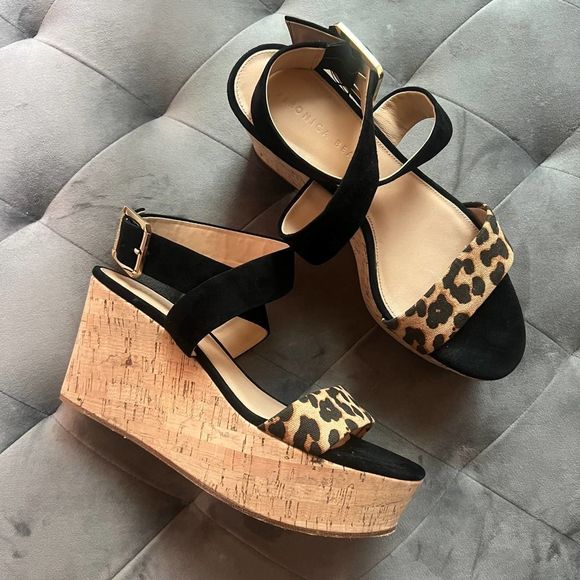 Veronica Beard Hurley Leopard Print Platform Wedge Sandals Size 8.5 - Picture 2 of 9